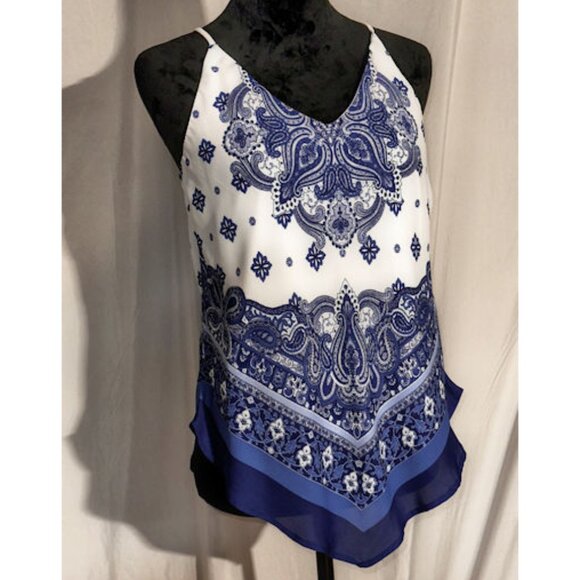 by & by Handkerchief Tank Top, Blue and White, Medium - Picture 1 of 7